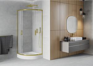 Mexen Rio půlkruhový sprchový kout 80 x 80 cm, Vzor jinovatky, Zlatá + sprchová vanička Rio, Bílá