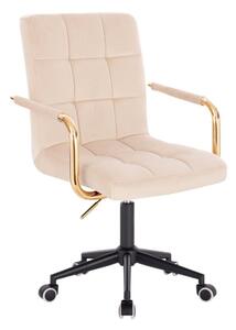 LuxuryForm DESIGN Židle VERONA GOLD VELUR na černé podstavě s kolečky - krémová
