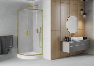 Mexen Rio půlkruhový sprchový kout 70 x 70 cm, Vzor jinovatky, Zlatá + sprchová vanička Rio, Bílá