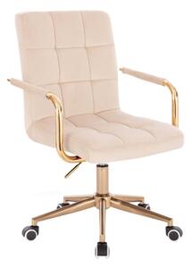 LuxuryForm DESIGN Židle VERONA GOLD VELUR na zlaté podstavě s kolečky - krémová