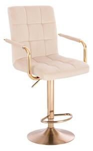 LuxuryForm DESIGN Barová židle VERONA GOLD VELUR na zlaté kulaté podstavě - krémová