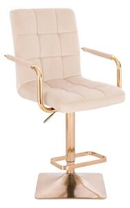 LuxuryForm DESIGN Barová židle VERONA GOLD VELUR na zlaté hranaté podstavě - krémová