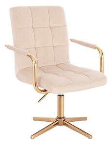 LuxuryForm DESIGN Židle VERONA GOLD VELUR na zlatém kříži - krémová
