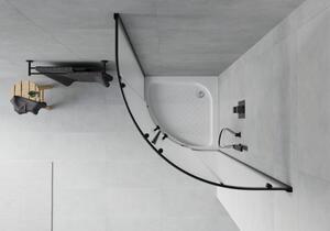 Mexen Rio půlkruhový sprchový kout 80 x 80 cm, Vzor jinovatky, Černá + sprchová vanička Rio, Bílá