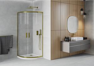 Mexen Rio půlkruhový sprchový kout 80 x 80 cm, Průhledné, Zlatá + sprchová vanička Flat, Bílá