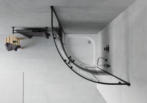 Mexen Rio půlkruhový sprchový kout 70 x 70 cm, Pruhy, Černá + sprchová vanička Rio, Bílá