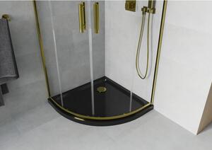Mexen Rio půlkruhový sprchový kout 90 x 90 cm, Průhledné, Zlatá + sprchová vanička Flat, Černá