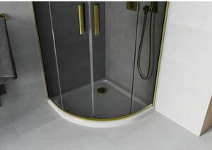 Mexen Rio půlkruhový sprchový kout 80 x 80 cm, Grafitově černá, Zlatá + sprchová vanička Flat, Bílá