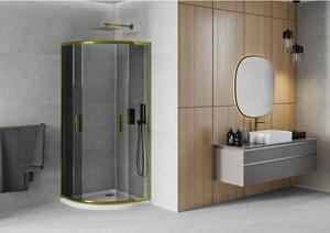 Mexen Rio půlkruhový sprchový kout 90 x 90 cm, Grafitově černá, Zlatá + sprchová vanička Flat, Bílá