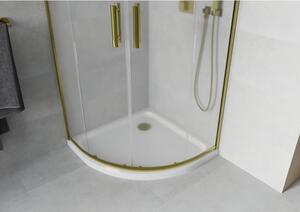 Mexen Rio půlkruhový sprchový kout 90 x 90 cm, Vzor jinovatky, Zlatá + sprchová vanička Flat, Bílá