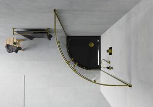 Mexen Rio půlkruhový sprchový kout 90 x 90 cm, Průhledné, Zlatá + sprchová vanička Flat, Černá