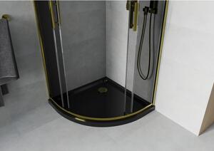 Mexen Rio půlkruhový sprchový kout 80 x 80 cm, Grafitově černá, Zlatá + sprchová vanička Flat, Černá