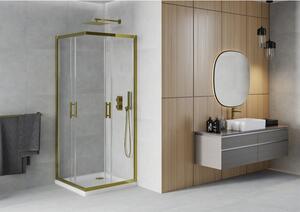Mexen Rio čtvercový sprchový kout 70 x 70 cm, Průhledné, Zlatá + sprchová vanička Flat, Bílá