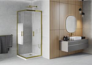 Mexen Rio čtvercový sprchový kout 70 x 70 cm, Pruhy, Zlatá + sprchová vanička Flat, Bílá