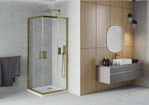 Mexen Rio čtvercový sprchový kout 90 x 90 cm, Průhledné, Zlatá + sprchová vanička Flat, Bílá