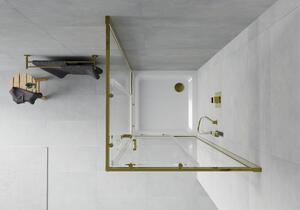 Mexen Rio čtvercový sprchový kout 90 x 90 cm, Průhledné, Zlatá + sprchová vanička Flat, Bílá