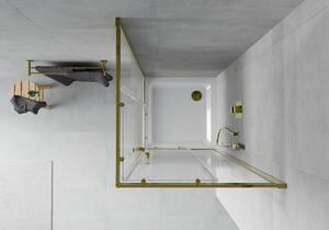 Mexen Rio čtvercový sprchový kout 70 x 70 cm, Pruhy, Zlatá + sprchová vanička Flat, Bílá
