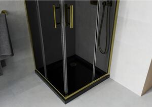 Mexen Rio čtvercový sprchový kout 90 x 90 cm, Grafitově černá, Zlatá + sprchová vanička Flat, Černá-