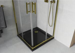 Mexen Rio čtvercový sprchový kout 80 x 80 cm, Průhledné, Zlatá + sprchová vanička Flat, Černá- 860-0