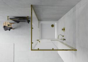 Mexen Rio čtvercový sprchový kout 90 x 90 cm, Vzor jinovatky, Zlatá + sprchová vanička Flat, Bílá