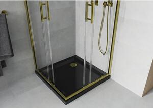 Mexen Rio čtvercový sprchový kout 70 x 70 cm, Průhledné, Zlatá + sprchová vanička Flat, Černá- 860-0