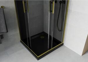 Mexen Rio čtvercový sprchový kout 80 x 80 cm, Grafitově černá, Zlatá + sprchová vanička Flat, Černá-