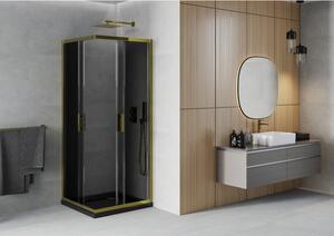 Mexen Rio čtvercový sprchový kout 90 x 90 cm, Grafitově černá, Zlatá + sprchová vanička Flat, Černá-