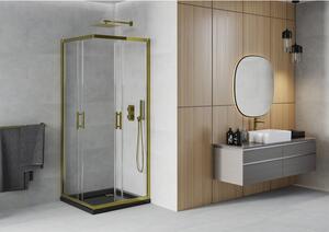 Mexen Rio čtvercový sprchový kout 70 x 70 cm, Průhledné, Zlatá + sprchová vanička Flat, Černá- 860-0