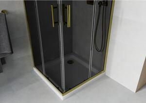 Mexen Rio čtvercový sprchový kout 90 x 90 cm, Grafitově černá, Zlatá + sprchová vanička Flat, Bílá