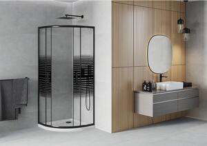 Mexen Rio půlkruhový sprchový kout 80 x 80 cm, Pruhy, Černá + sprchová vanička Flat, Bílá