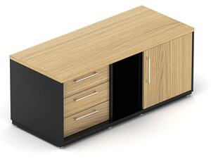 NABYTEK-DESIGNOVY.CZ - DEKB143LP - Komoda kancelářská EPIC, 3 zás. a dvířka, délka 140/160cm, 60cm hloubka, L/P, dub/černá