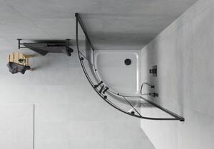 Mexen Rio půlkruhový sprchový kout 80 x 80 cm, Pruhy, Černá + sprchová vanička Flat, Bílá