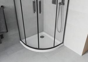 Mexen Rio půlkruhový sprchový kout 90 x 90 cm, Vzor jinovatky, Černá + sprchová vanička Flat, Bílá