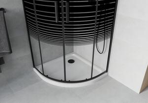 Mexen Rio půlkruhový sprchový kout 90 x 90 cm, Pruhy, Černá + sprchová vanička Flat, Bílá