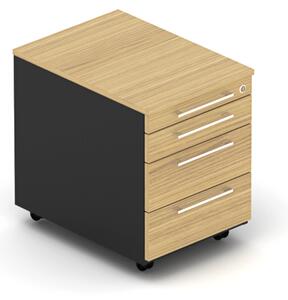NABYTEK-DESIGNOVY.CZ - DEKP13P - Kontejner kancelářský EPIC, pojízdný, 4 zásuvky, hloubka 60cm, dub/černá