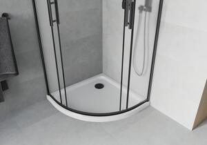 Mexen Rio půlkruhový sprchový kout 80 x 80 cm, Vzor jinovatky, Černá + sprchová vanička Flat, Bílá