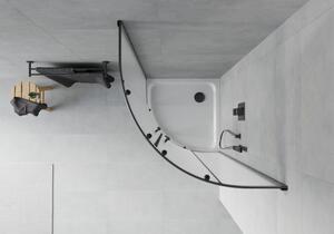 Mexen Rio půlkruhový sprchový kout 90 x 90 cm, Vzor jinovatky, Černá + sprchová vanička Flat, Bílá