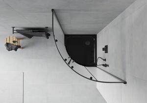 Mexen Rio půlkruhový sprchový kout 80 x 80 cm, Vzor jinovatky, Černá + sprchová vanička Flat, Černá