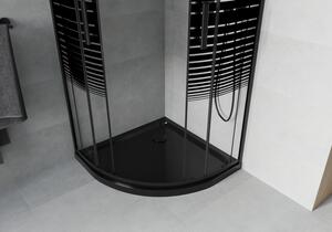 Mexen Rio půlkruhový sprchový kout 80 x 80 cm, Pruhy, Černá + sprchová vanička Flat, Černá