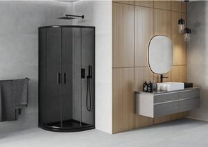 Mexen Rio půlkruhový sprchový kout 90 x 90 cm, Grafitově černá, Černá + sprchová vanička Flat, Černá