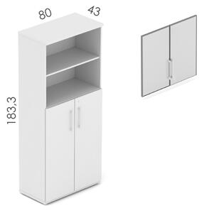 NABYTEK-DESIGNOVY.CZ - DE583 - Skříň kancelářská EPIC, 5 polic, dveře přes 3 police + volitelné skleněné dveře, výška 183,3cm, dub/černá