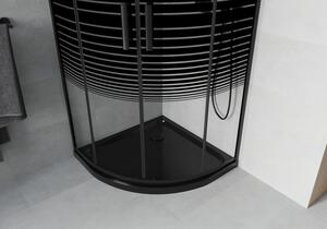 Mexen Rio půlkruhový sprchový kout 80 x 80 cm, Pruhy, Černá + sprchová vanička Flat, Černá
