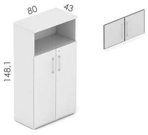 NABYTEK-DESIGNOVY.CZ - DE483 - Skříň kancelářská EPIC, 4 police, dveře přes 3 police + volitelné skleněné dveře, výška 148,1cm, dub/černá