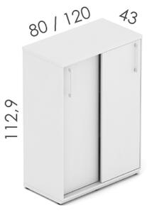 Skříň kancelářská EPIC, 3 police, posuvné dveře, šířka 80cm, výška 112,9cm (Kancelářská skříň s 3 policemi, výškou 112,9cm a šířkou 80cm, dveře posuvné)