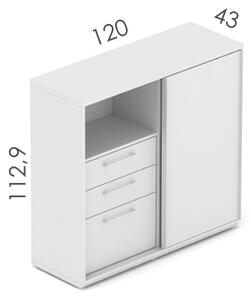 NABYTEK-DESIGNOVY.CZ - DE3123DP - Skříň kancelářská EPIC, 3 zásuvky, 4 police, posuvné dveře, šířka 120cm, výška 112,9cm, dub/černá
