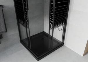 Mexen Rio čtvercový sprchový kout 80 x 80 cm, Pruhy, Černá + sprchová vanička Flat, Černá