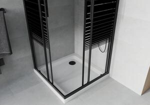 Mexen Rio čtvercový sprchový kout 70 x 70 cm, Pruhy, Černá + sprchová vanička Flat, Bílá