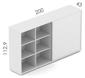 NABYTEK-DESIGNOVY.CZ - DE3203DP - Skříň kancelářská EPIC, policová, posuvné dveře, šířka 200cm, výška 112,9cm, dub/černá