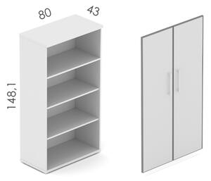 NABYTEK-DESIGNOVY.CZ - DE480 - Skříň kancelářská EPIC, 4 police, volitelné skleněné dveře, výška 148,1cm, dub/černá