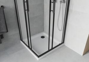 Mexen Rio čtvercový sprchový kout 80 x 80 cm, Vzor jinovatky, Černá + sprchová vanička Flat, Bílá